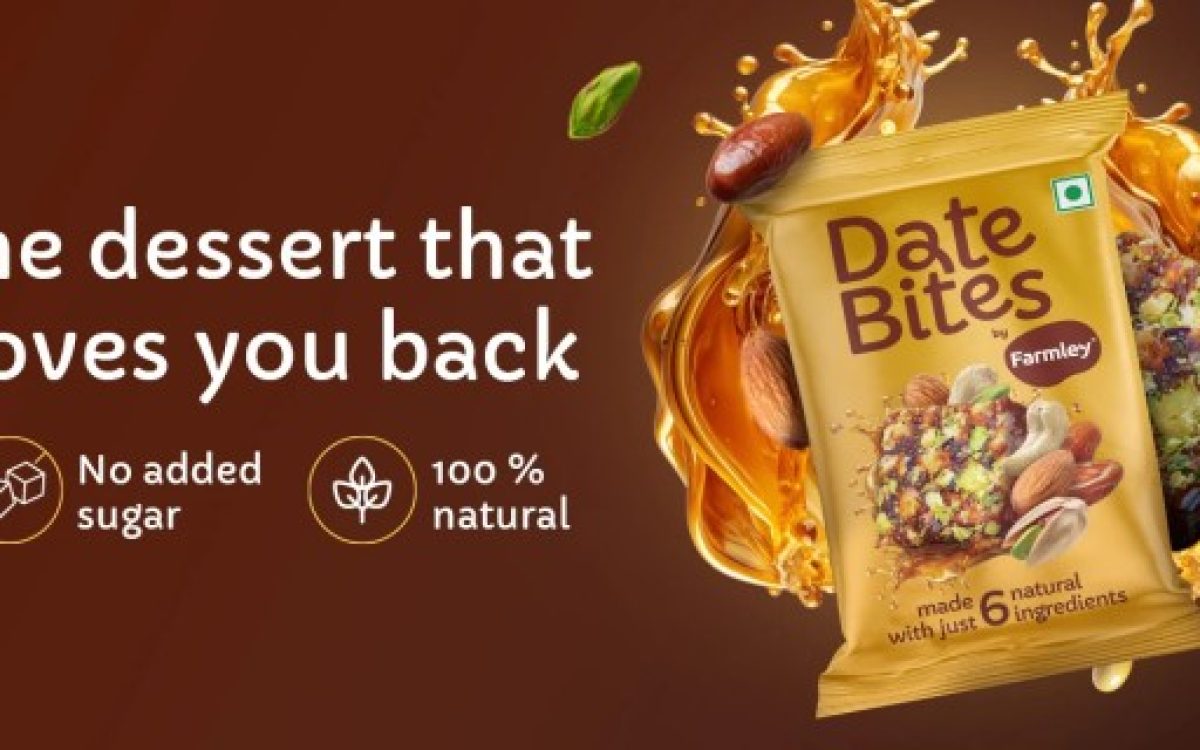 Date Bites by Farmley product ad featuring natural ingredients, honey splash, and messaging highlighting what marketers can learn from this unexpected ad twist