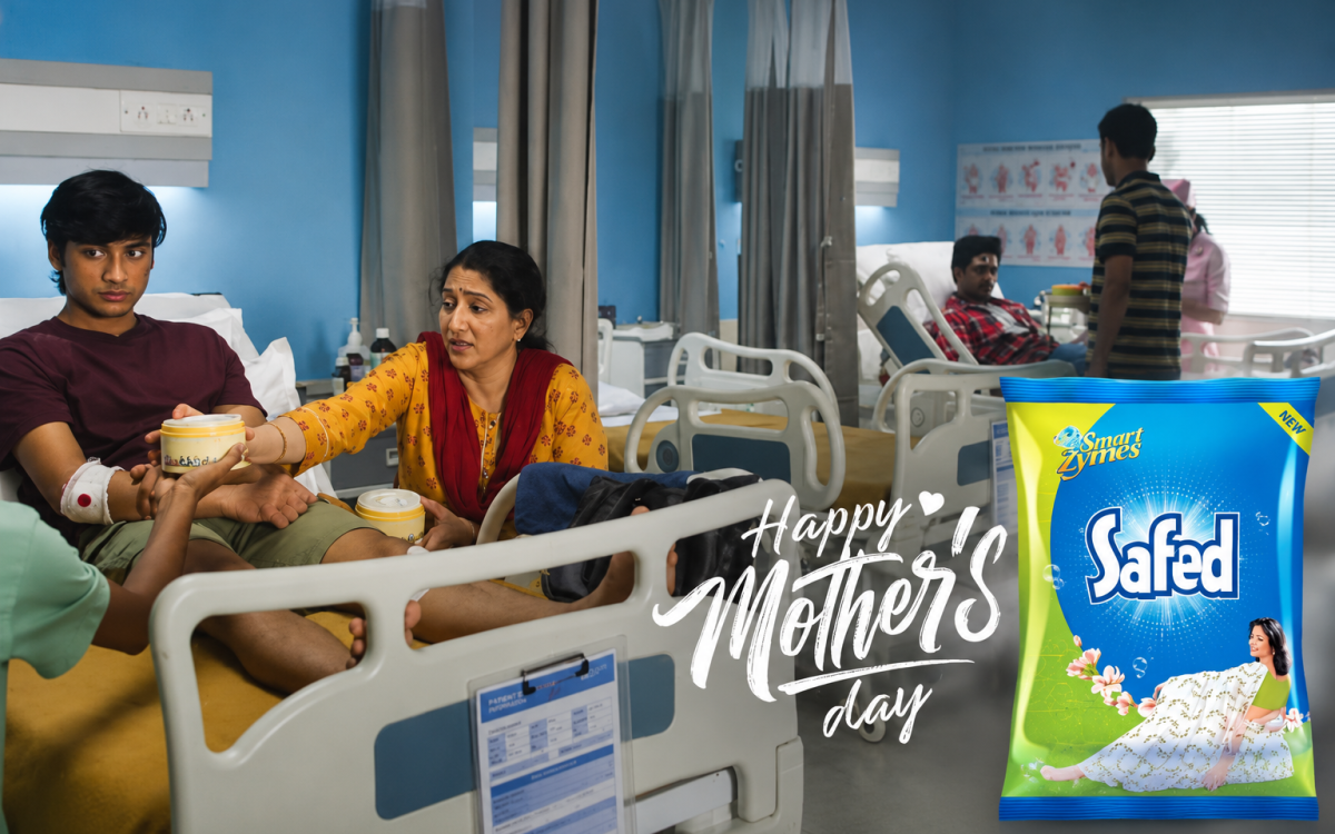 Hospital scene showing a mother caring for her injured son while sharing food, highlighting emotional storytelling in advertising and proving that kindness is the ultimate brand strategy.