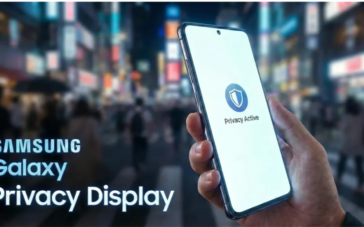 Samsung Galaxy smartphone showing Privacy Display feature in a crowded public place – How Samsung Turned a Simple Privacy Feature Into a Real-Life Problem Solver